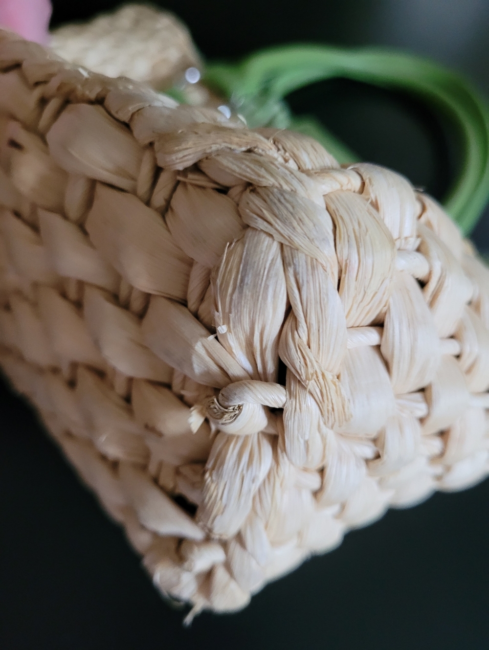 Green Trim Woven Straw Tote Bag - Picture 5 of 14
